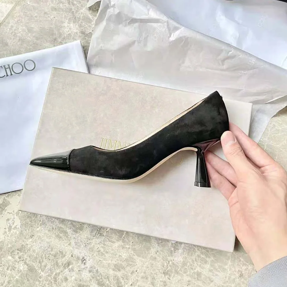 Jimmy Choo RENE 65 Black Suede and Patent Leather Pointed Pumps for Women
