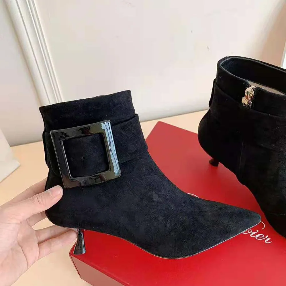 Roger Vivier Pointy Covered Buckle Ankle Boots in Suede for Women