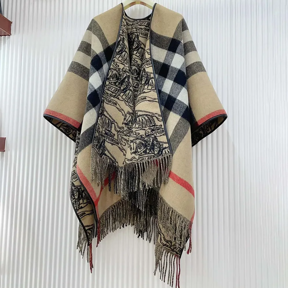 Burberry Reversible EKD Check Wool Cape for Women in Brown