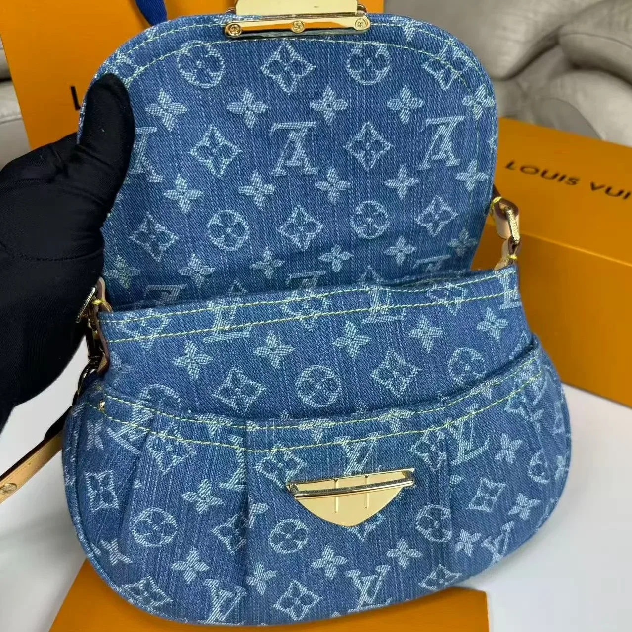 Louis Vuitton Sunset Shoulder Bag in Blue Denim Gold Hardware Louis Vuitton Sunset Shoulder Bag in Blue Denim Gold Hardware