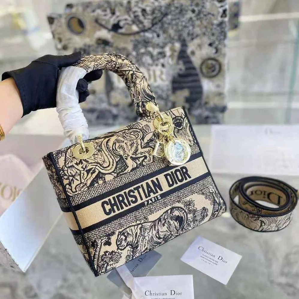 Dior Medium Lady D-lite Bag Brown Toile de Jouy Embroidery for Women Dior Medium Lady D-lite Bag Brown Toile de Jouy Embroidery for Women