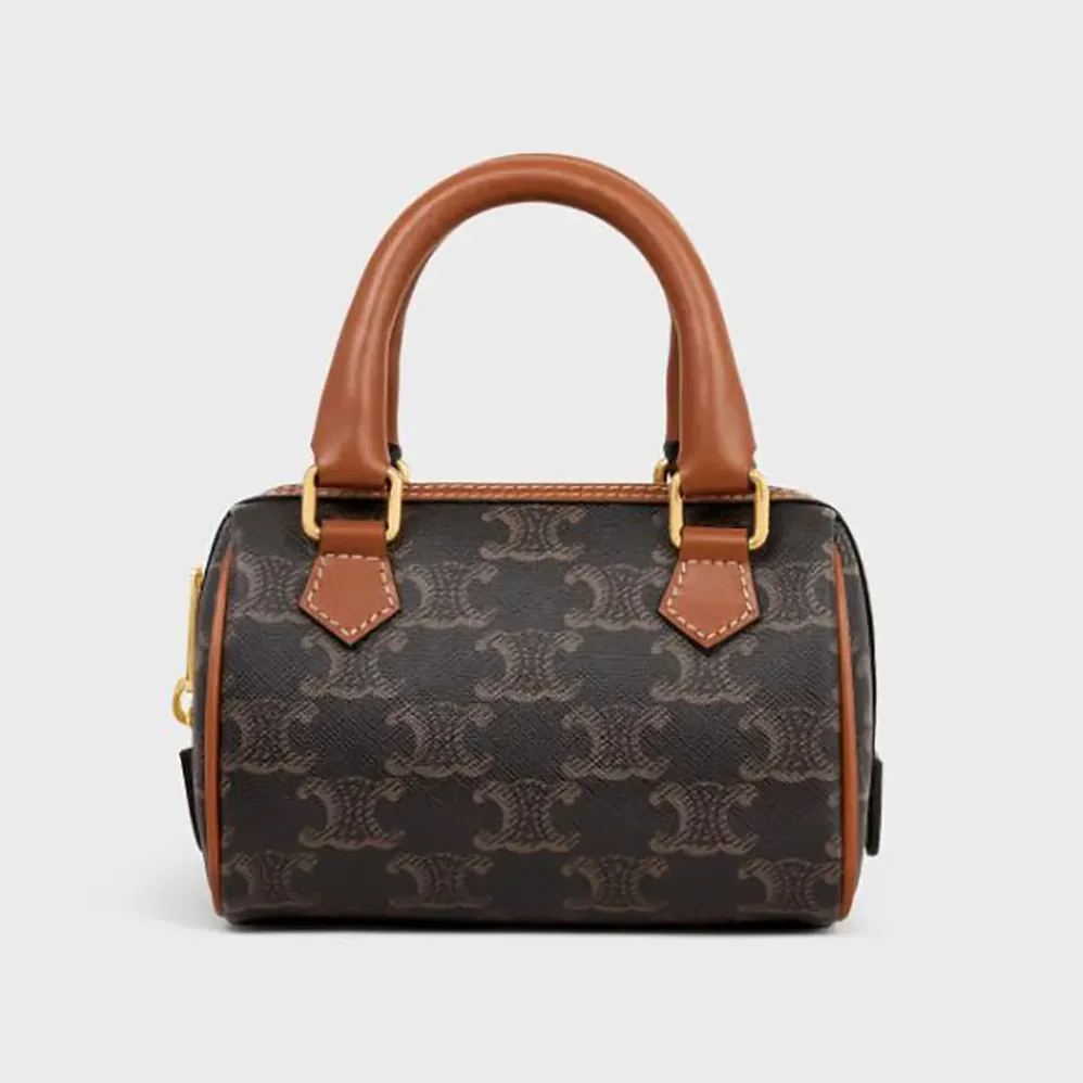 Celine Mini Boston in Triomphe Canvas and Calfskin for Women in Tan Celine Mini Boston in Triomphe Canvas and Calfskin for Women in Tan