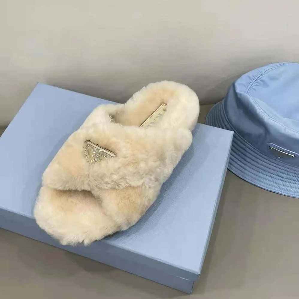 Prada Shearling Sandals in 20mm Heel for Women in Sandy