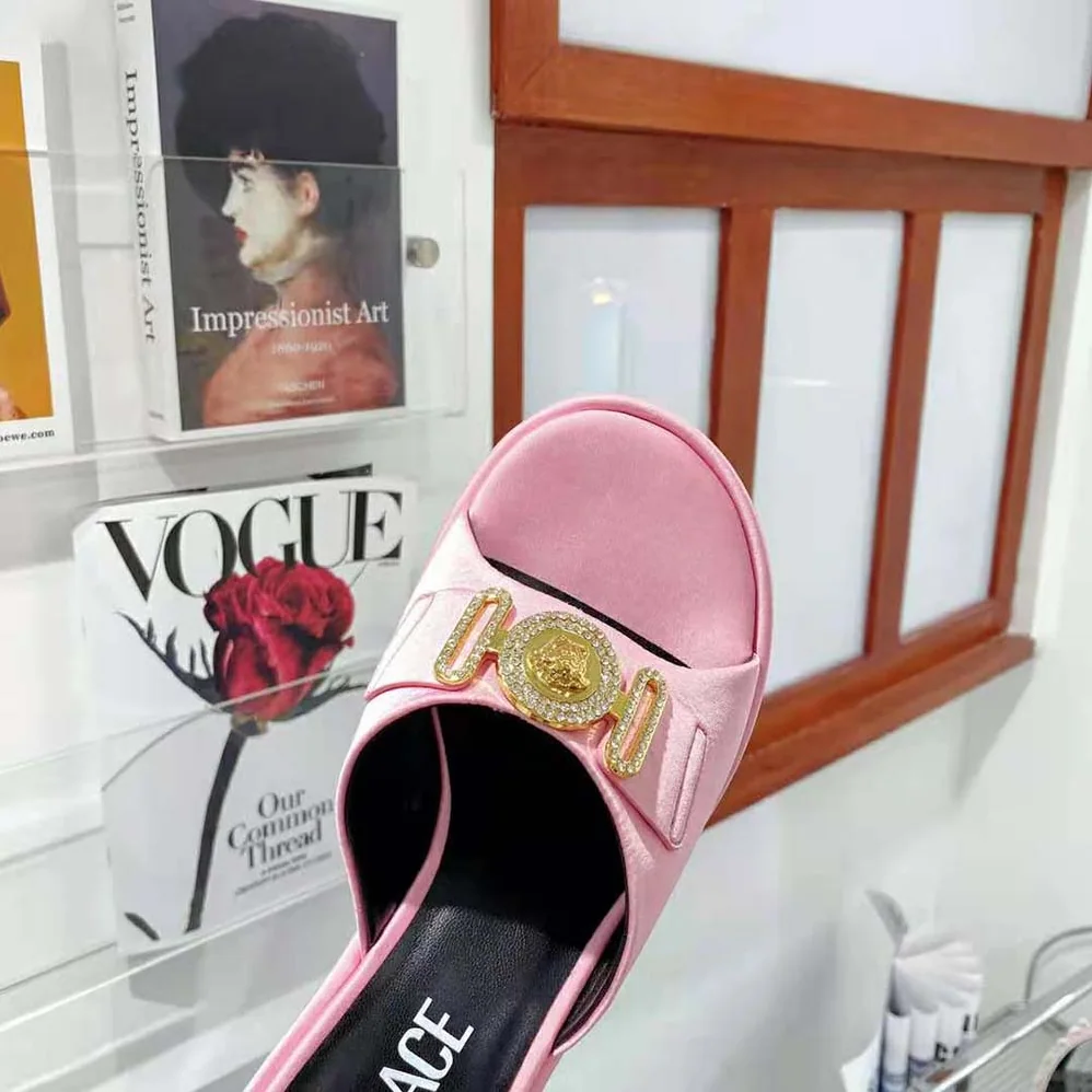 Versace Medusa Biggie Crystal Mules for Women in Pink Versace Medusa Biggie Crystal Mules for Women in Pink