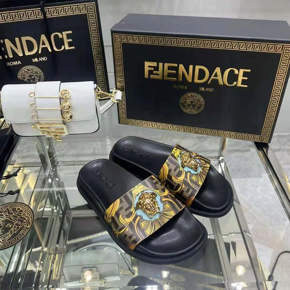 Versace Fendace wild Baroque Sliders for Unisex in Black
