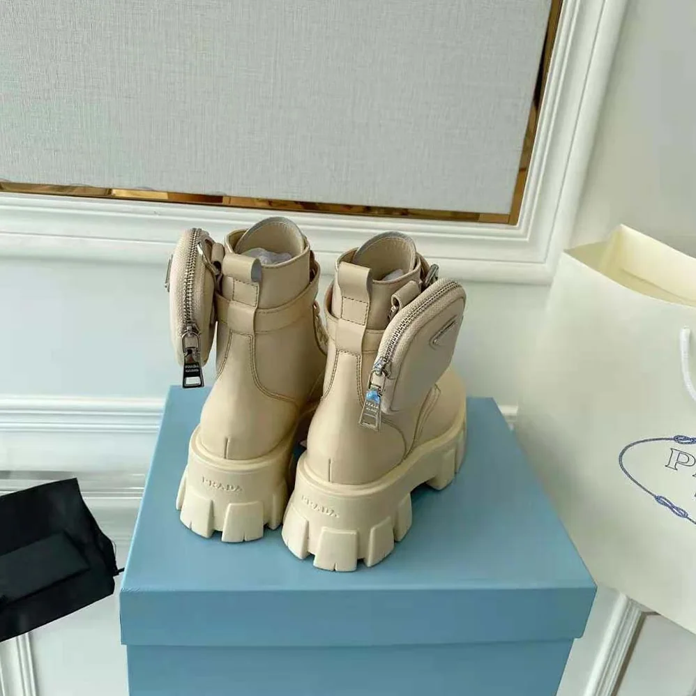 Prada Monolith Leather and Nylon Fabric Boots for Women