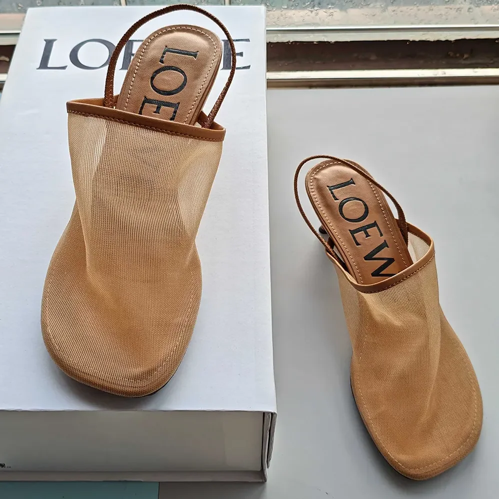 Loewe Petal Slingback Heel Sandal in Mesh for Women in Tan