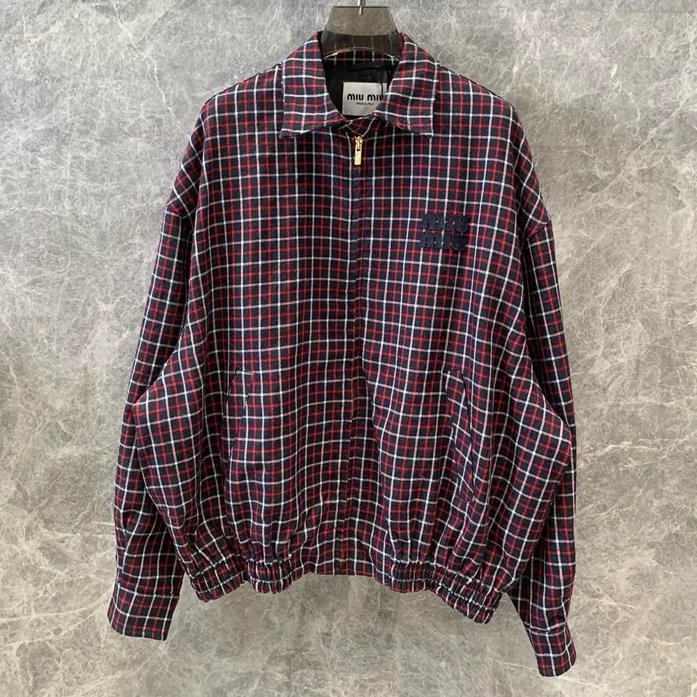 Miu Miu Checked Wool Blouson Jacket for Women Miu Miu Checked Wool Blouson Jacket for Women