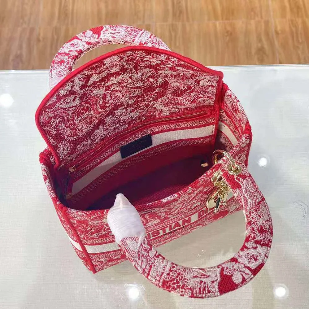 Dior Medium Lady D-Lite Bag Raspberry Toile de Jouy Reverse Embroidery for Women Dior Medium Lady D-Lite Bag Raspberry Toile de Jouy Reverse Embroidery for Women