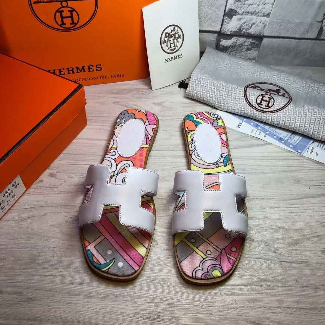 Hermes Oran Sandals White in Multicolor Hermes Oran Sandals White in Multicolor