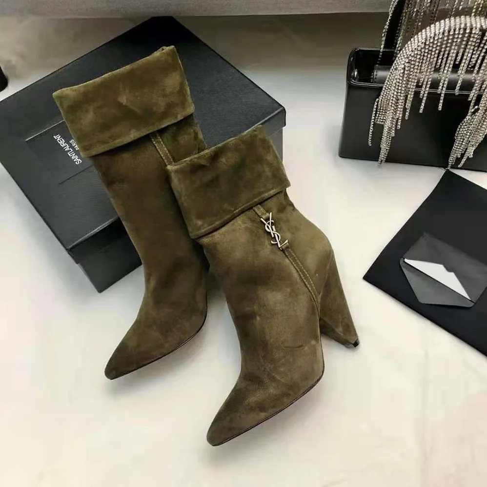 Saint Laurent YSL Niki Booties in Suede and Silver for Women in Tone Monogram Saint Laurent YSL Niki Booties in Suede and Silver for Women in Tone Monogram