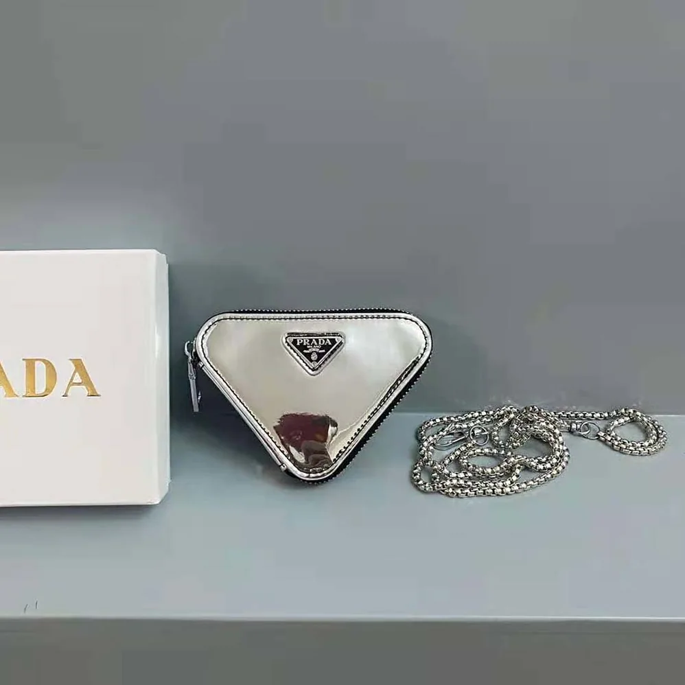 Prada Brushed Leather Mini-Pouch for Women in Silver