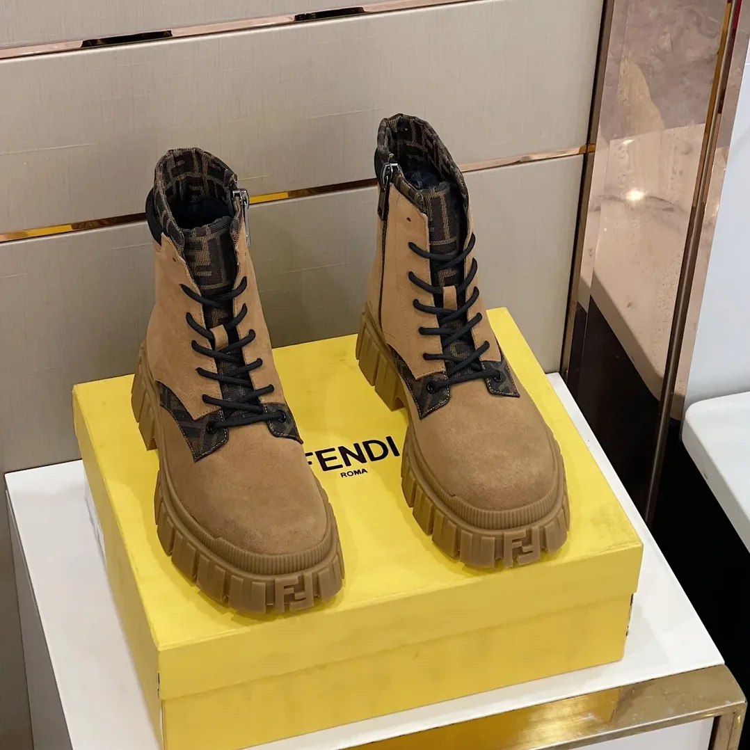 Fendi FD Fendi Force Lace in Up Ankle Boots Brown
