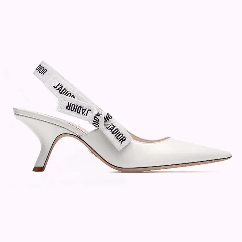 Dior Sling-Back Patent Leather J'Adior Ribbon 6.5cm Shoes for Women in White