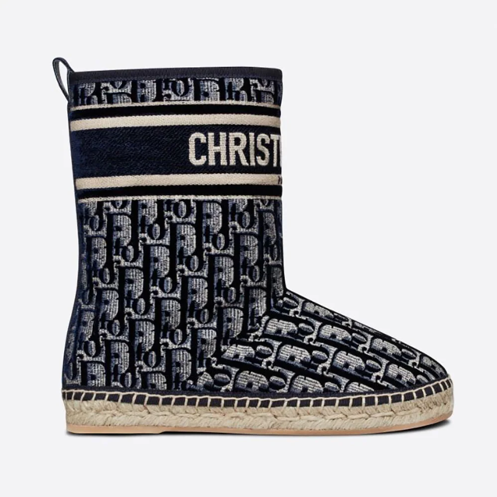 Dior Dior Chez Moi Dior Granville Ankle Boot Blue Dior Oblique Embroidered Velvet for Women
