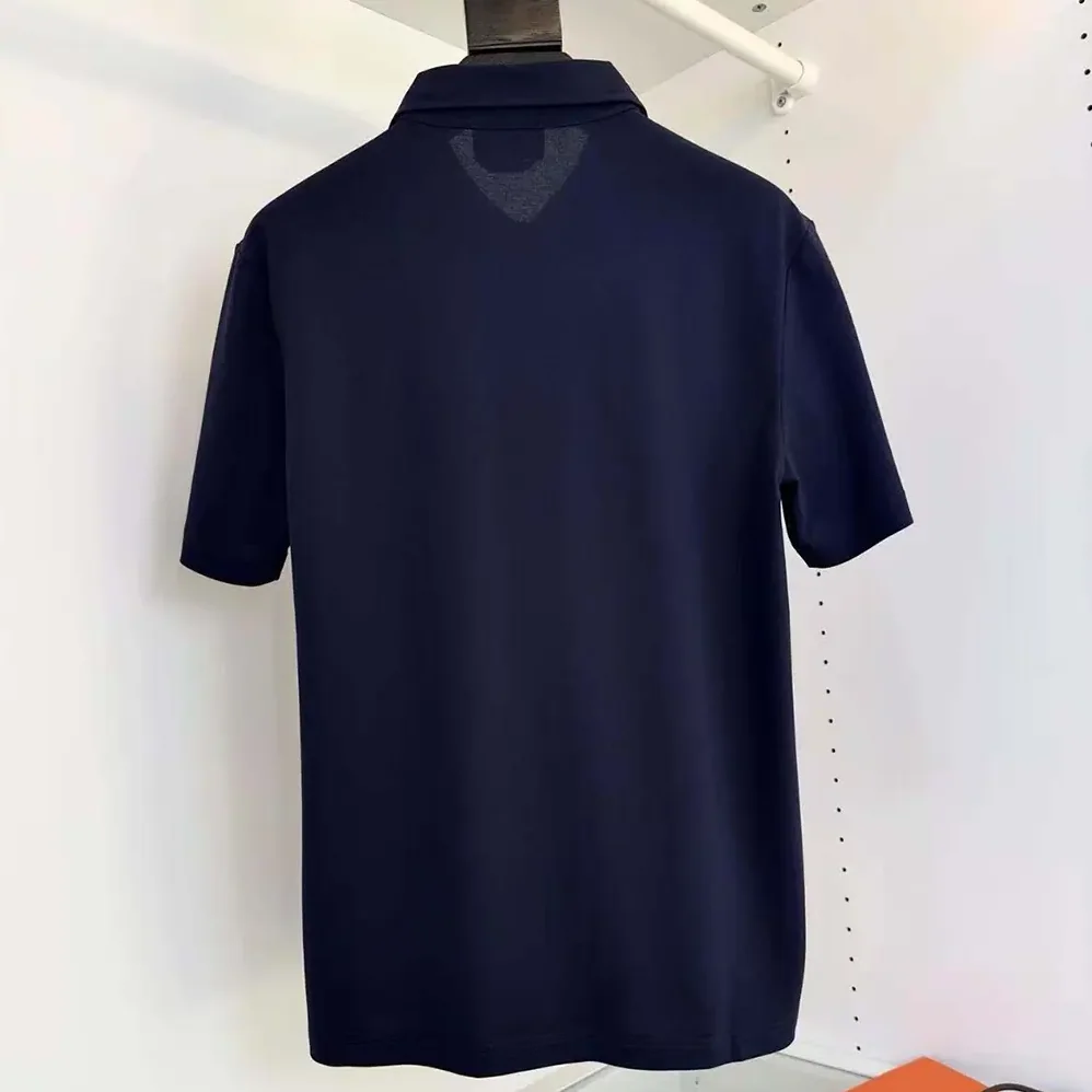 Hermes Polo Shirt with Pocket for Men in Navy/Brown