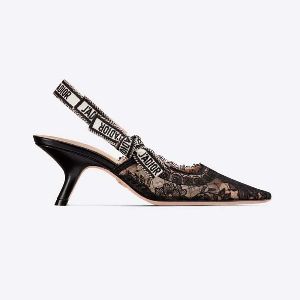 Dior J'Adior Slingback Pump Black Transparent Mesh Embroidered with Dior Roses Motif for Women Dior J'Adior Slingback Pump Black Transparent Mesh Embroidered with Dior Roses Motif for Women