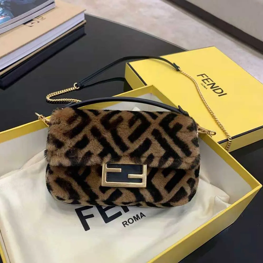 Fendi Mini Baguette Brown Sheepskin Bag for Women Fendi Mini Baguette Brown Sheepskin Bag for Women
