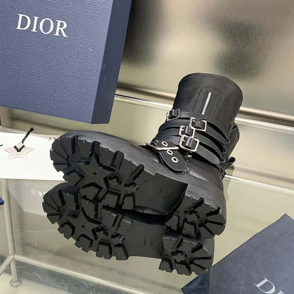 Dior D-Fight Ankle Boot Black Calfskin and Leather for Women in Effect Stretch Material Dior D-Fight Ankle Boot Black Calfskin and Leather for Women in Effect Stretch Material