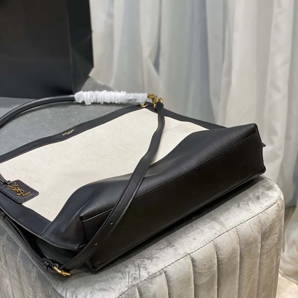Saint Laurent YSL Tag Hobo Bag in Canvas and Leather for Women Saint Laurent YSL Tag Hobo Bag in Canvas and Leather for Women