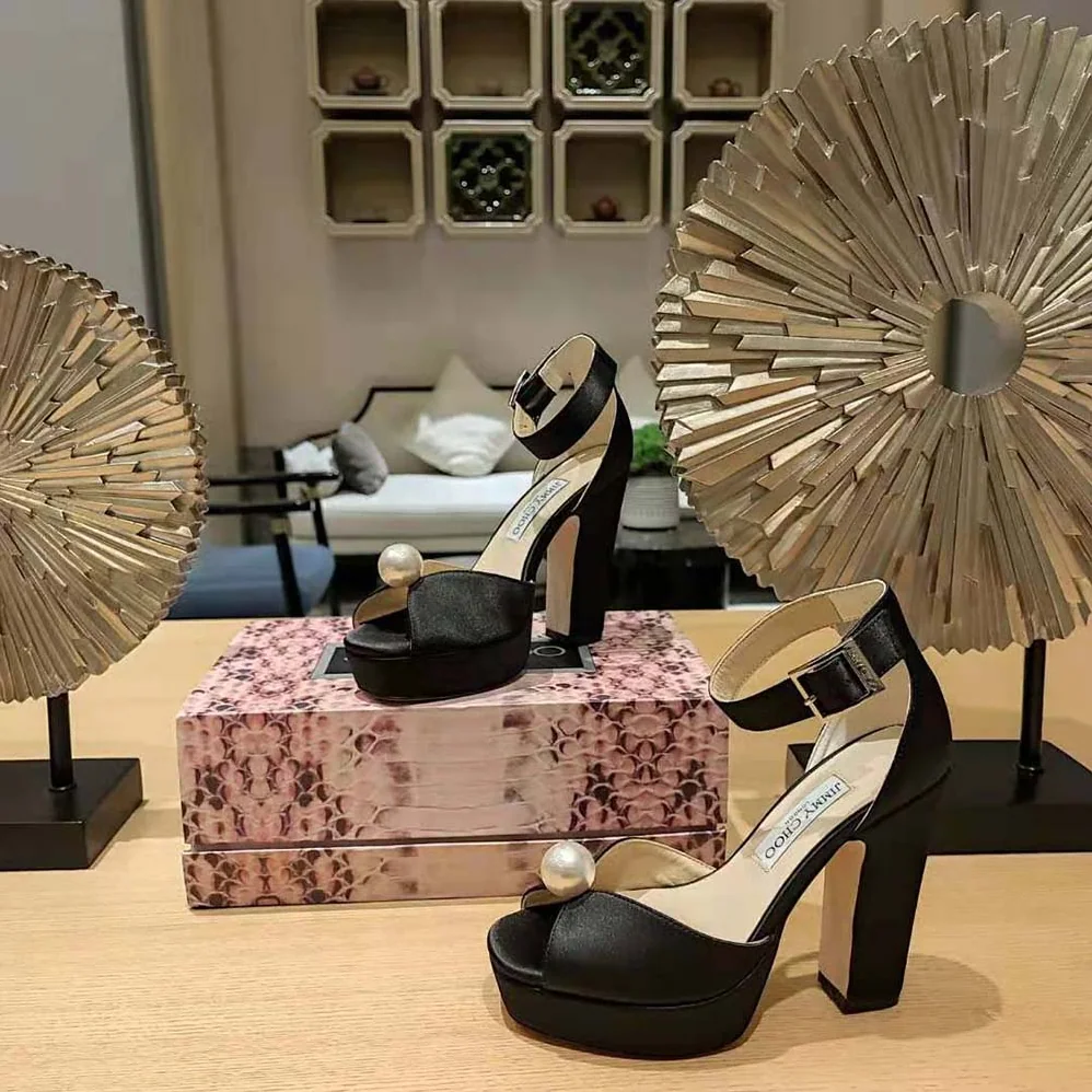 Jimmy Choo Socorie 120 Black Suede Platform Sandals with Pearl Detailing for Women Jimmy Choo Socorie 120 Black Suede Platform Sandals with Pearl Detailing for Women