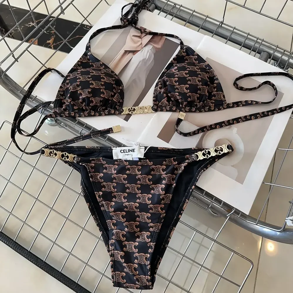 Celine Triangle Top / Swimsuit Bottom in Monogram Jersey 2X16F939T.17BR for Women Celine Triangle Top / Swimsuit Bottom in Monogram Jersey 2X16F939T.17BR for Women