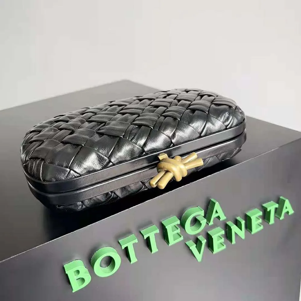 Bottega Veneta Knot Minaudiere Padded Intreccio Leather Minaudiere for Women in Black