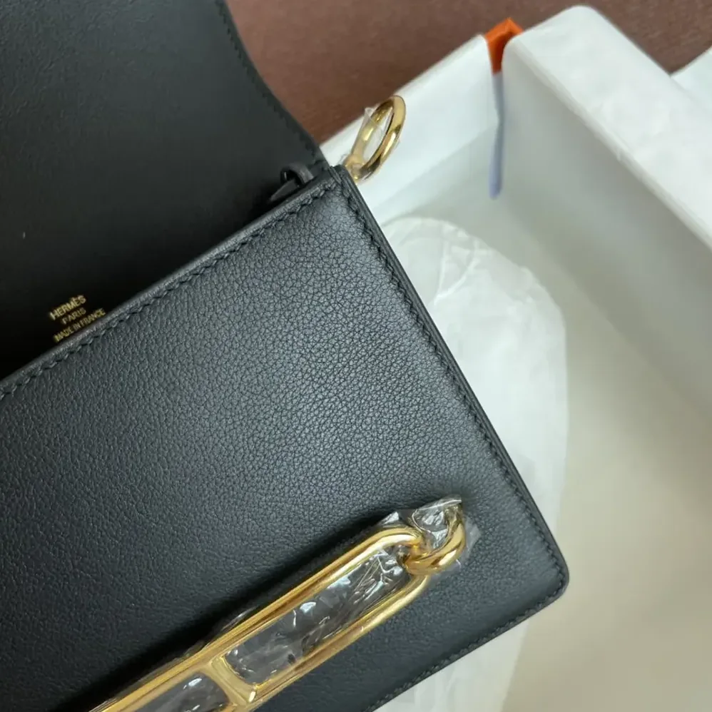 Hermes Roulis Mini Bag in Evercolor Calfskin for Women in Black/Gold