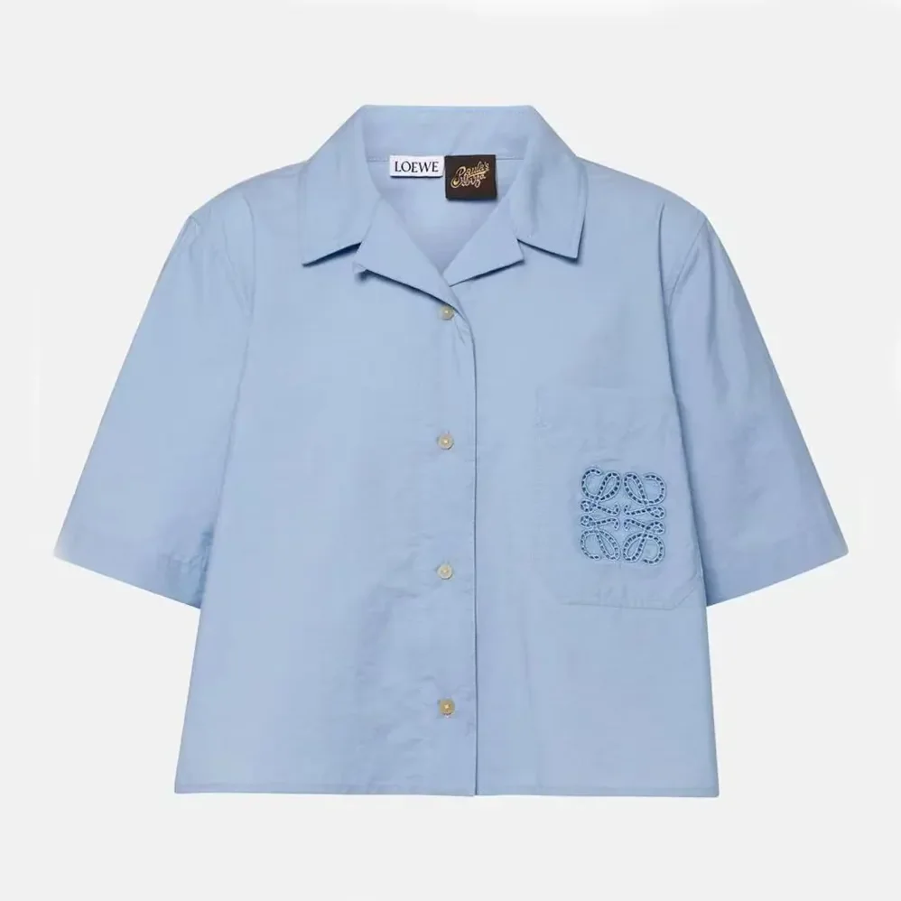 Loewe Blue Cotton Blend Cropped Shirt for Women