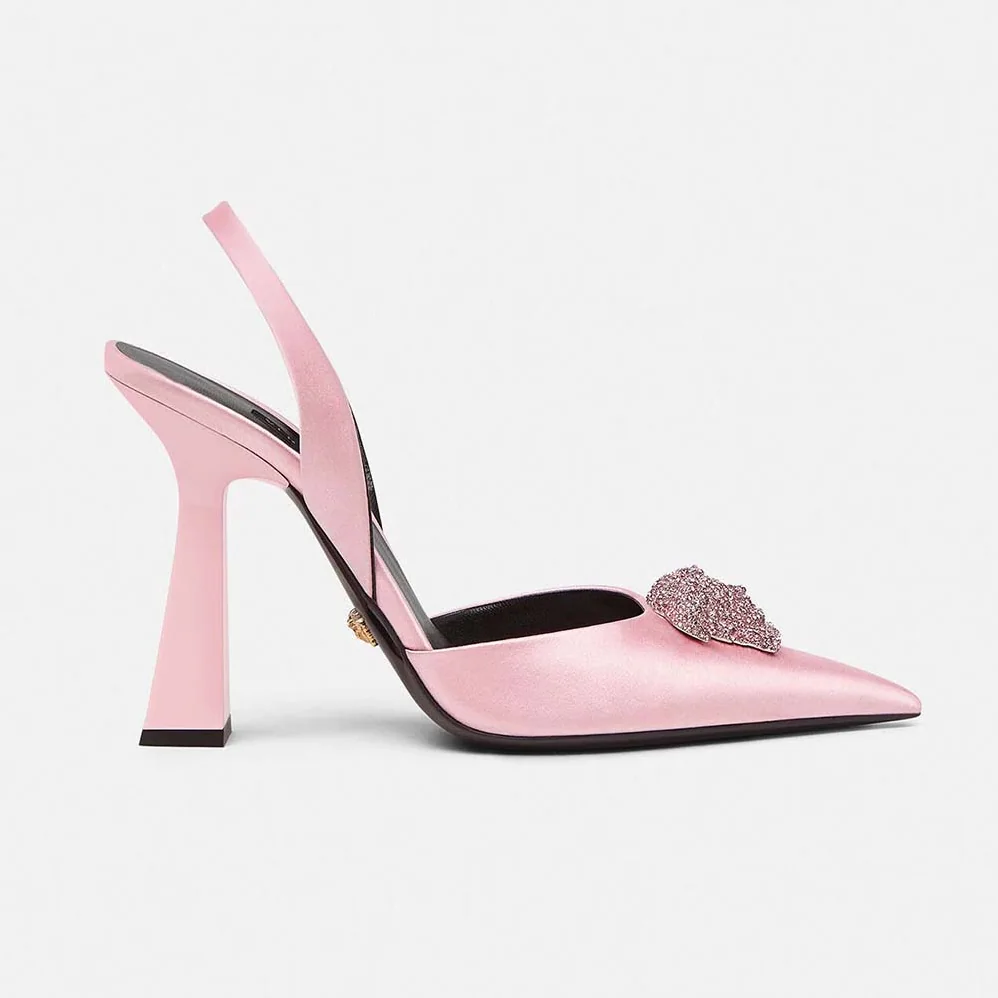 Versace La Medusa Satin Sling-Back Pumps in 105 mm Heel for Women in Pink Versace La Medusa Satin Sling-Back Pumps in 105 mm Heel for Women in Pink