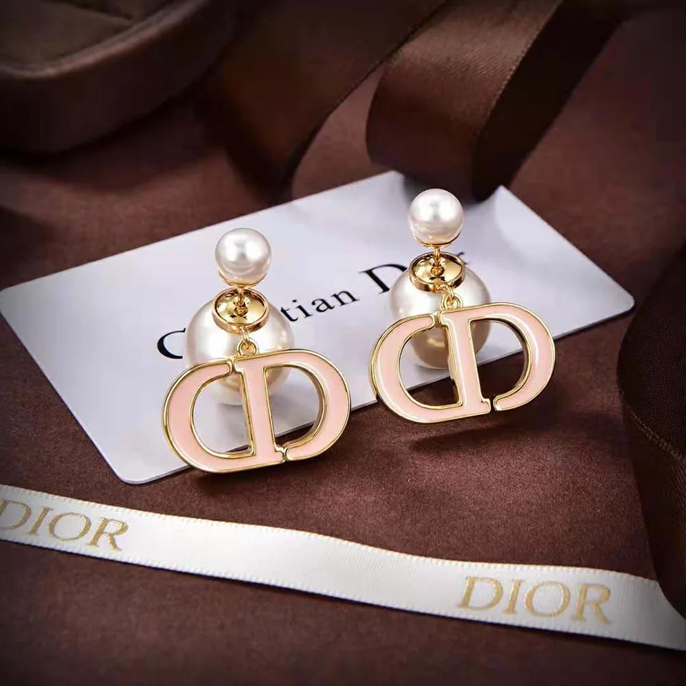 Dior Dior Tribales Earrings Gold-Finish Metal and White Resin Pearls with Sand Pink Lacquer for Women