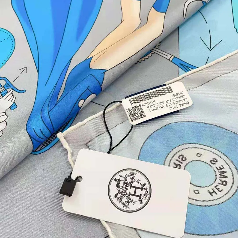 Hermes Tea for Two Scarf 90 in Silk Twill with Hand-Rolled Edges for Women in Blue Hermes Tea for Two Scarf 90 in Silk Twill with Hand-Rolled Edges for Women in Blue