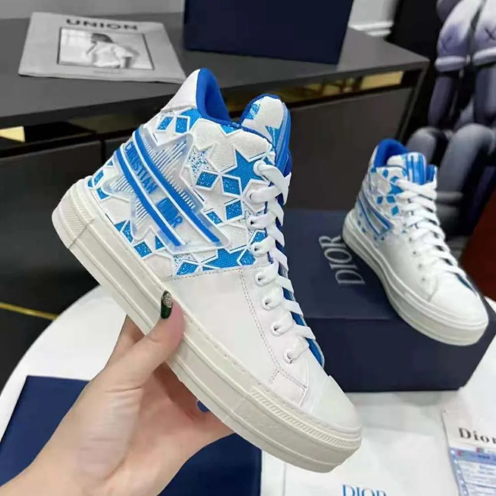 Dior Walk N Dior Star Sneaker Bright Blue and White Calfskin and Technical Fabric for Unisex