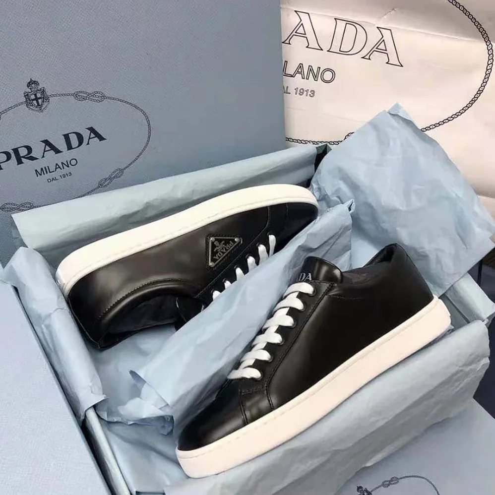 Prada Brushed Leather Sneakers for Men in Black