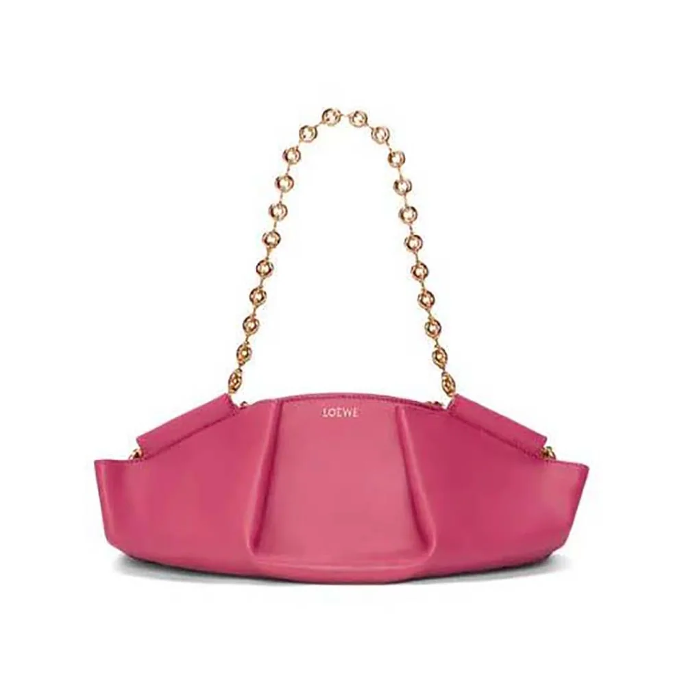 Loewe Small Paseo Bag in Shiny Nappa Calfskin with Chain for Women in Rose Loewe Small Paseo Bag in Shiny Nappa Calfskin with Chain for Women in Rose