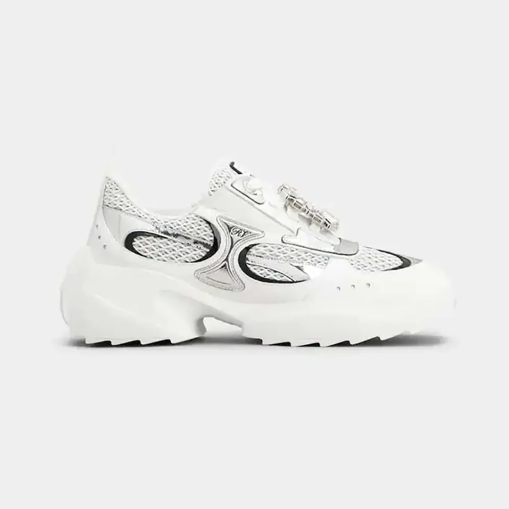 Roger Vivier Viv' on the Run Sneakers in Leather and Fabric for Women in White Roger Vivier Viv' on the Run Sneakers in Leather and Fabric for Women in White