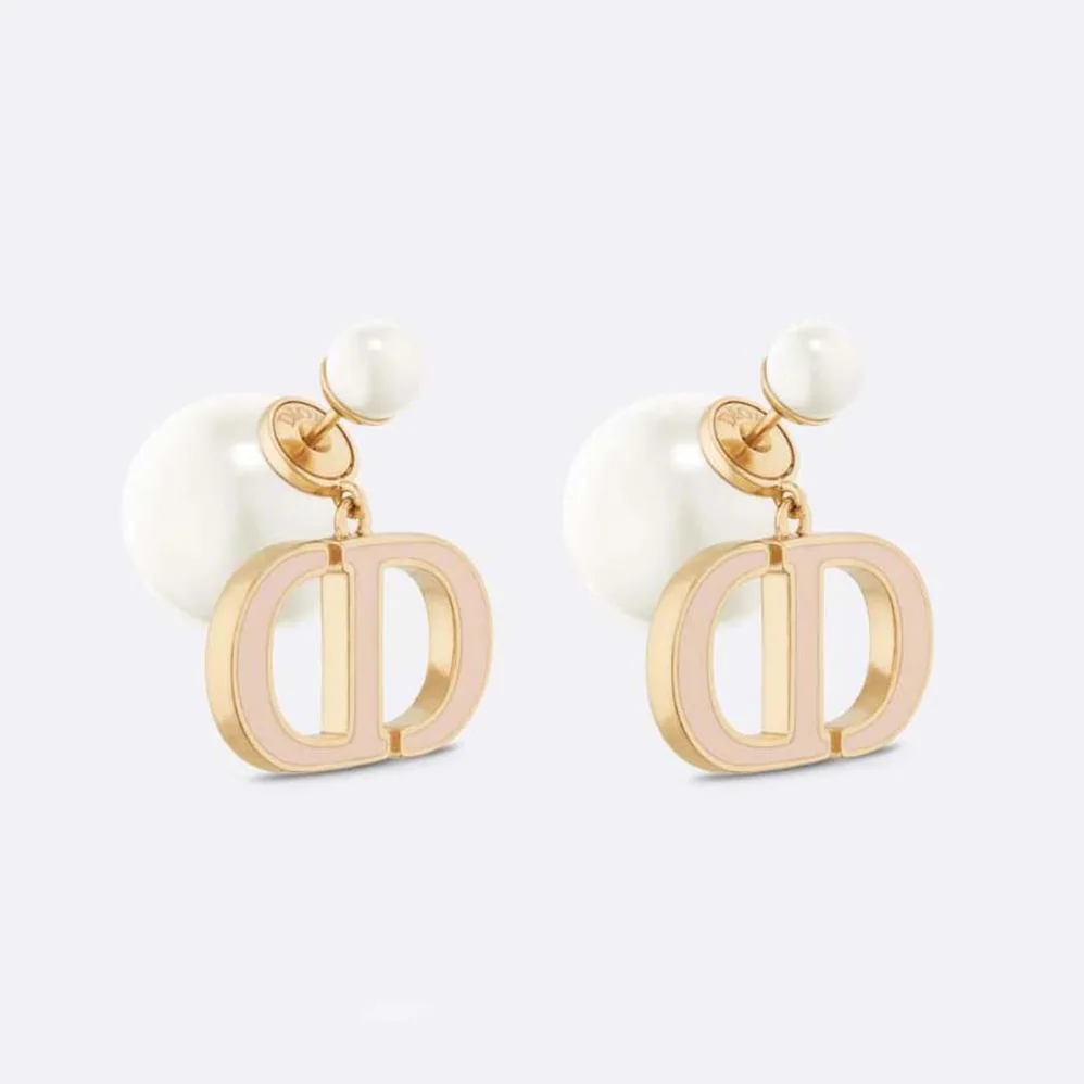 Dior Dior Tribales Earrings Gold-Finish Metal and White Resin Pearls with Sand Pink Lacquer for Women