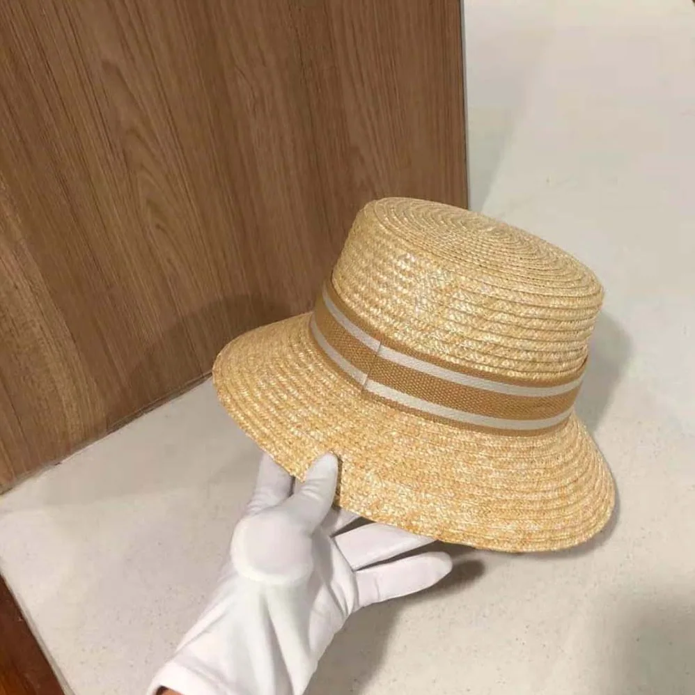 Dior Dioresort Small Brim Hat Natural Straw and Pink Embroidered Band for Women
