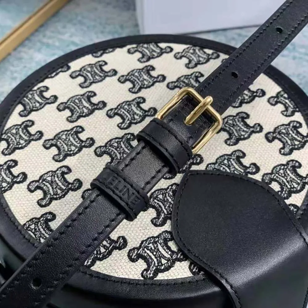 Celine Medium Tambour Bag in Textile with Triomphe Embroidery for Women