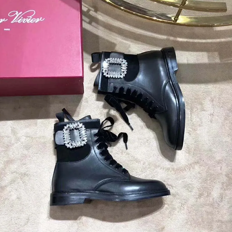 Roger Vivier Shoes Viv' Rangers Strass Buckle Ankle Boots for Women in Black Roger Vivier Shoes Viv' Rangers Strass Buckle Ankle Boots for Women in Black