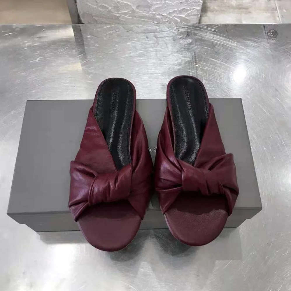 Balenciaga Drapy Flat Sandal in Dark Red Smooth Nappa Lambskin for Women