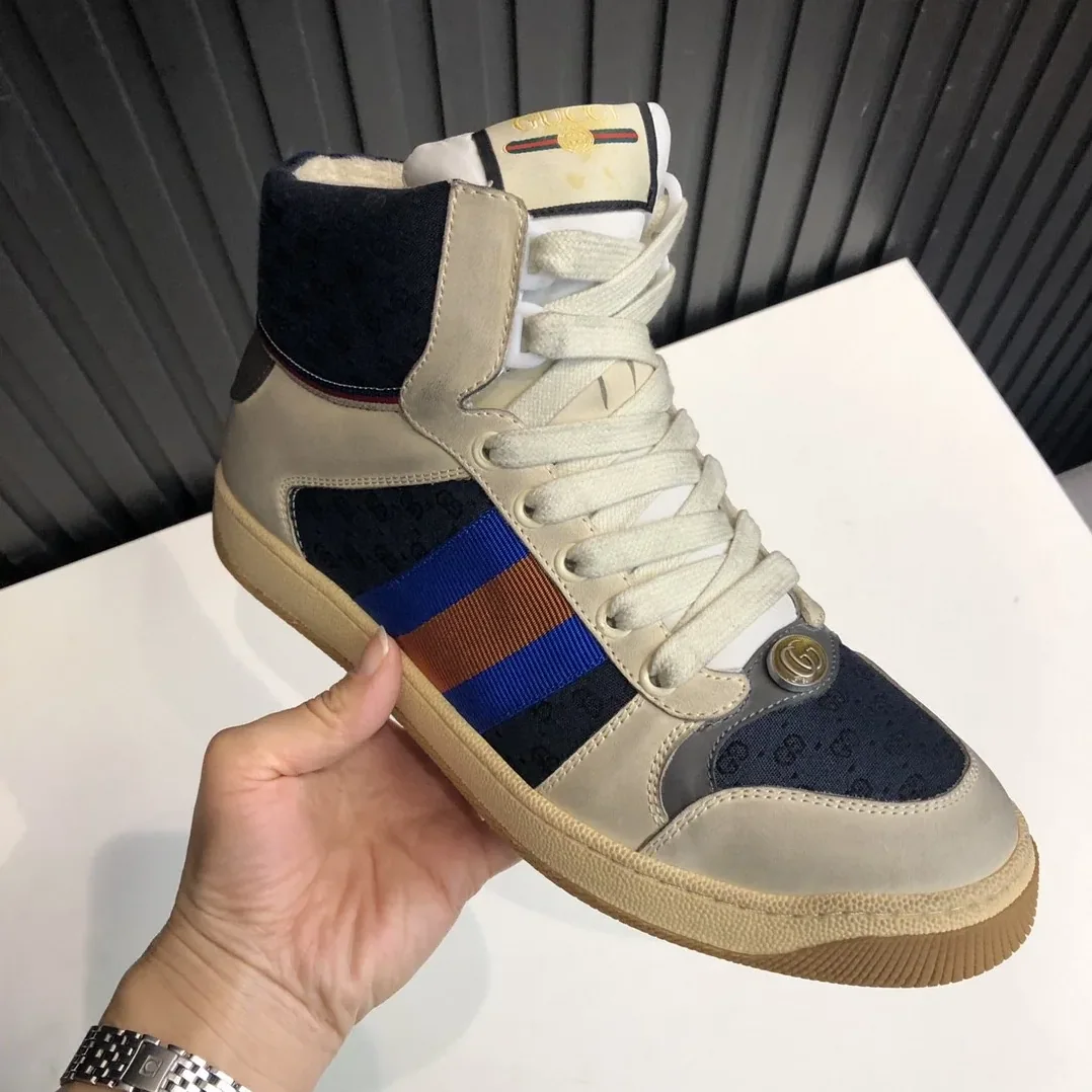 Gucci GG Screener Distressed High Top Off for Men in White Blue Gucci GG Screener Distressed High Top Off for Men in White Blue