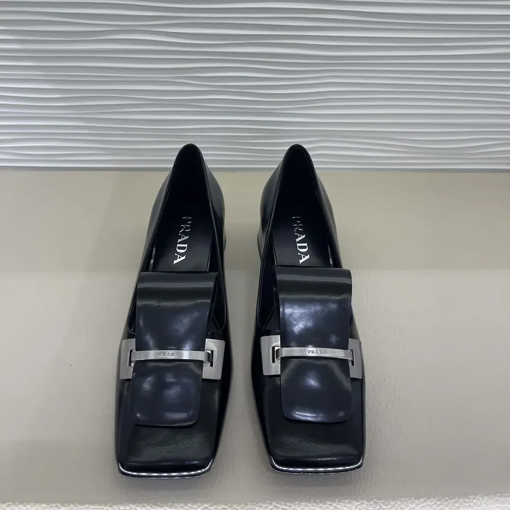 Prada Brushed Leather Pumps for Women in Black