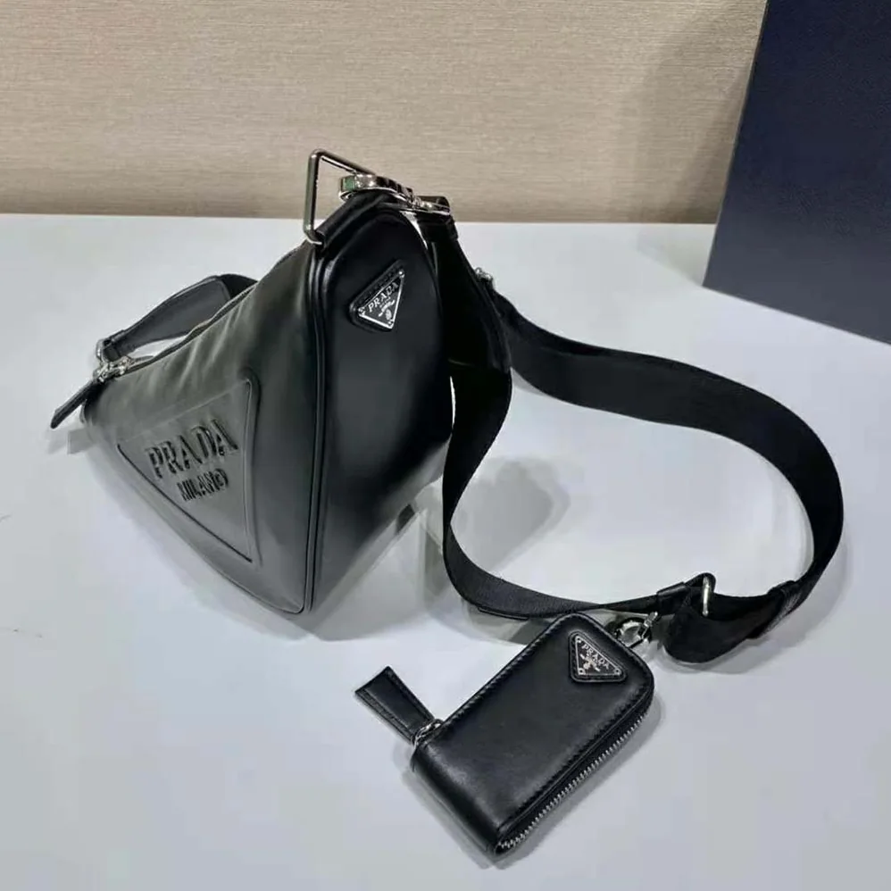 Prada Leather Triangle Shoulder Bag for Women in Black