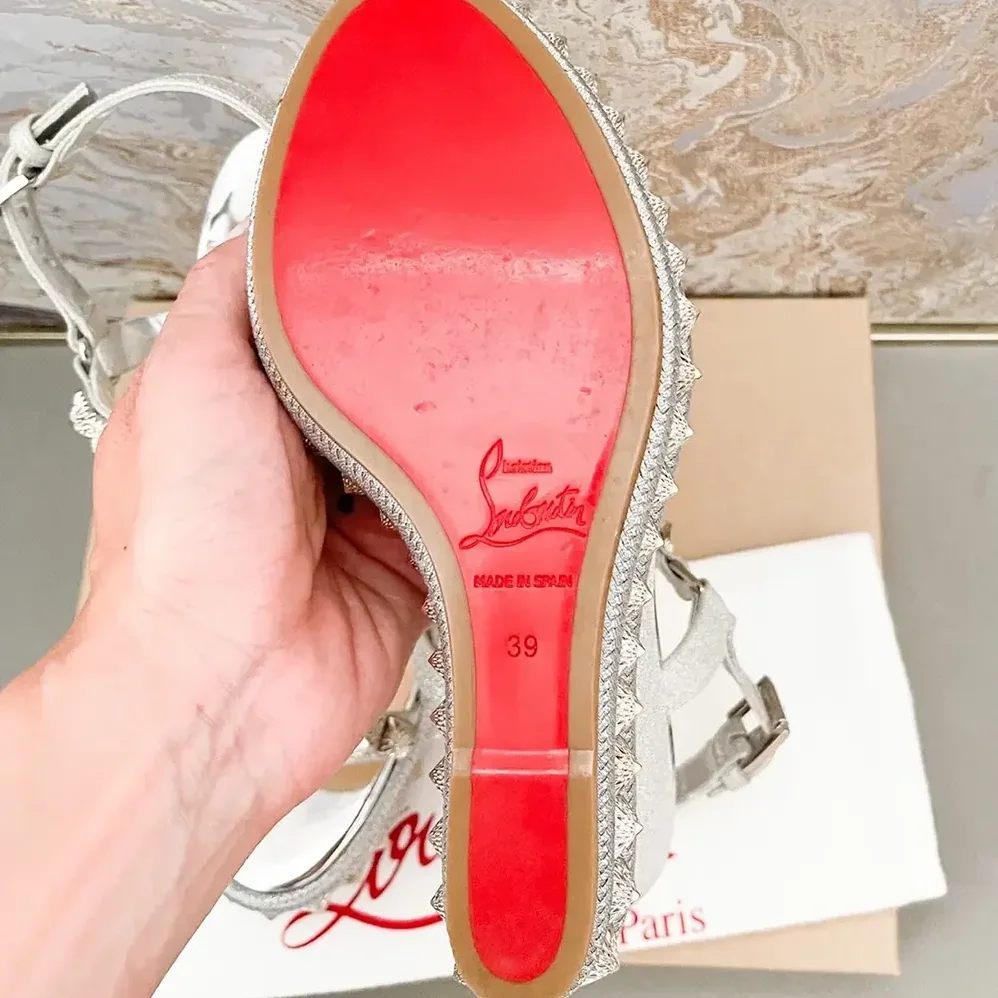 Christian Louboutin Silver Leather Calf Leather/Studded Cataclou 140 Platform Espadrille for Women