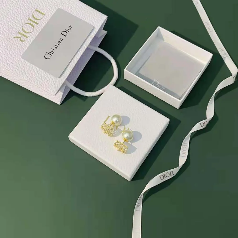 Dior Tribales Earrings Gold-Finish Metal with White Resin Pearls and White Crystals for Women Dior Tribales Earrings Gold-Finish Metal with White Resin Pearls and White Crystals for Women