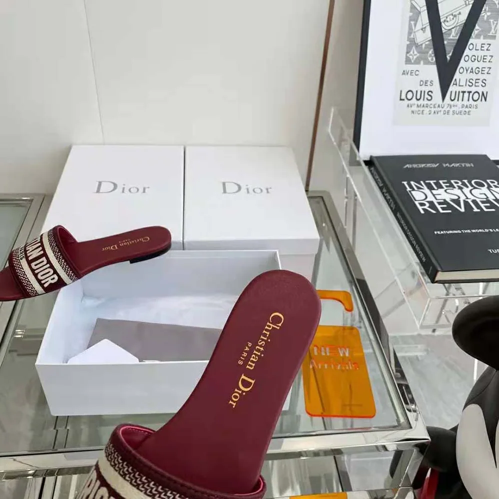 Dior Dway Slide Burgundy Embroidered Cotton for Women