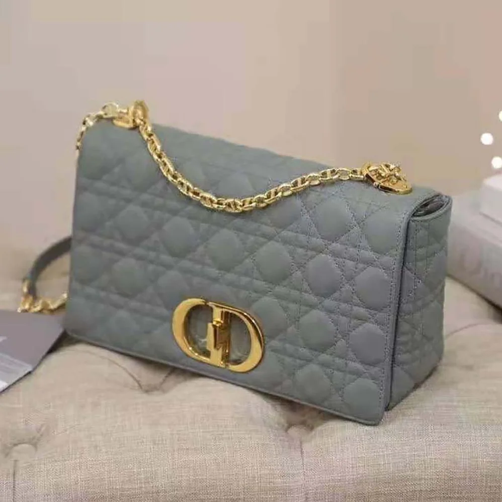Dior Large Dior Caro Bag Supple Cannage Calfskin for Women in Silver