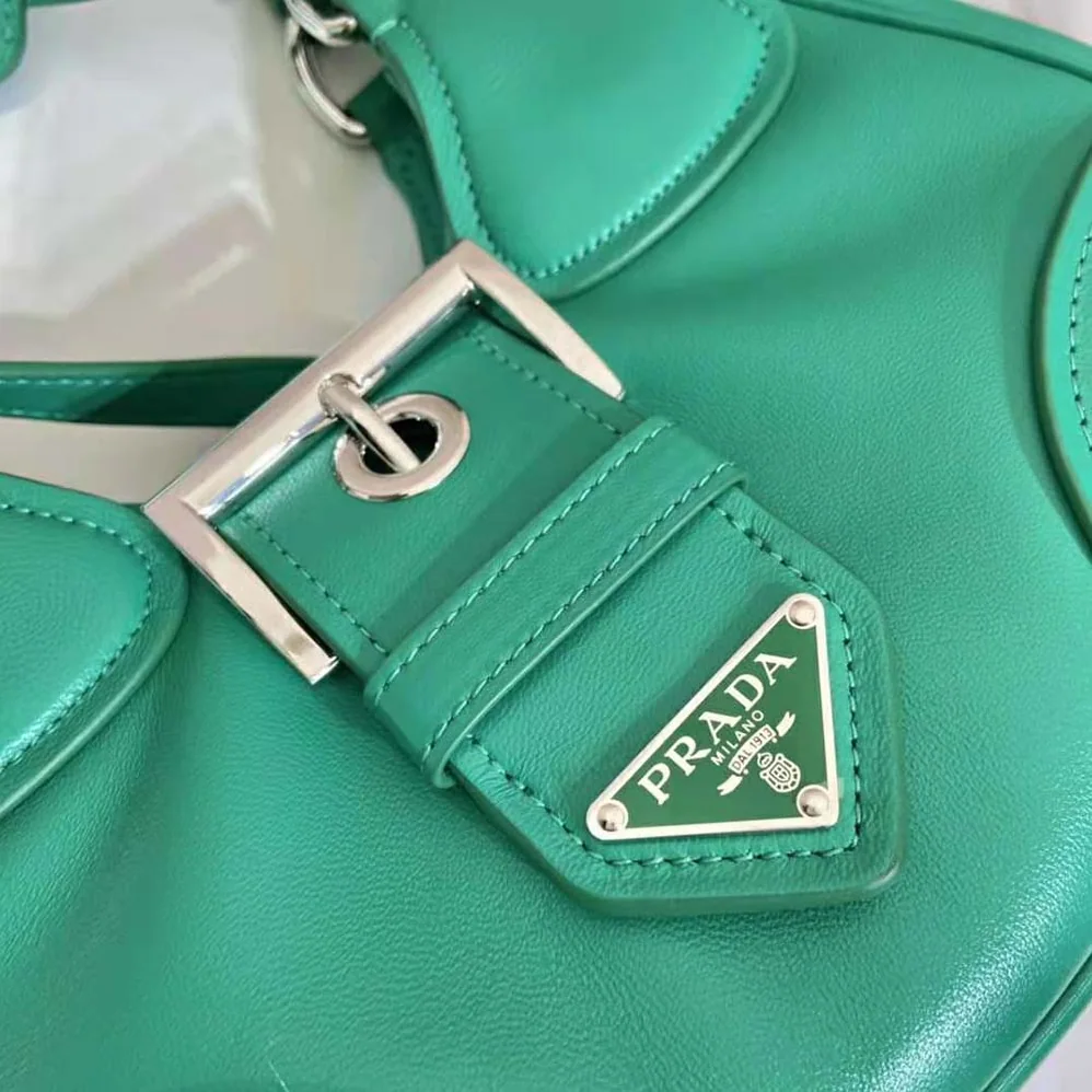 Prada Moon Re-Nylon and Leather Bag for Women in Green Prada Moon Re-Nylon and Leather Bag for Women in Green