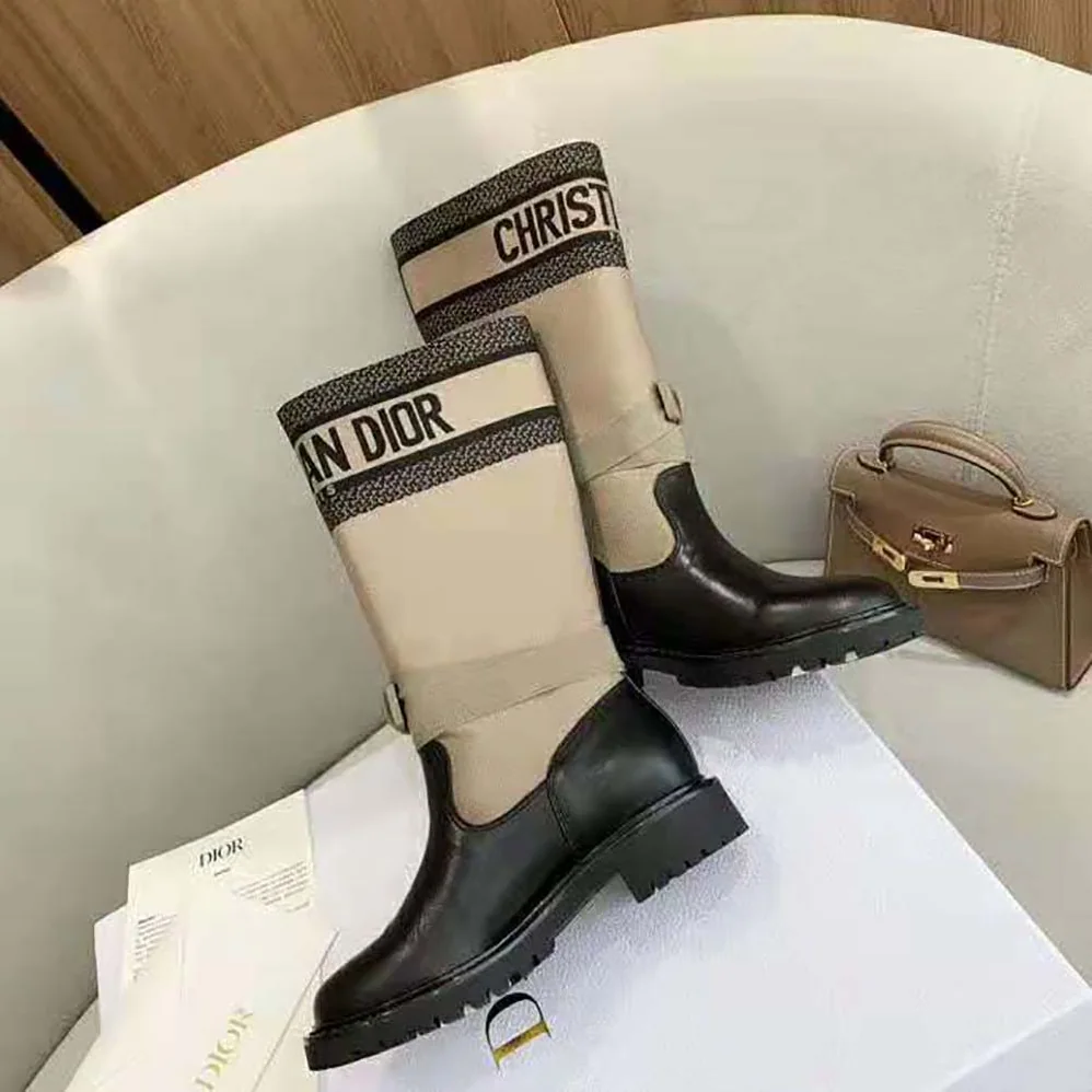 Dior D-Major Boot Taupe and Black Technical Fabric and Calfskin for Women Dior D-Major Boot Taupe and Black Technical Fabric and Calfskin for Women